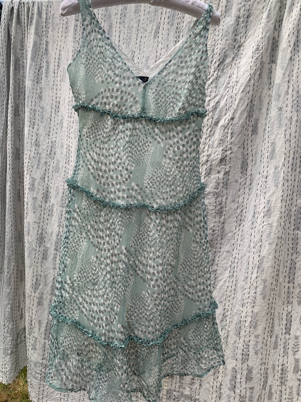 Blue/green Heidi Weisel silk slip midi dress